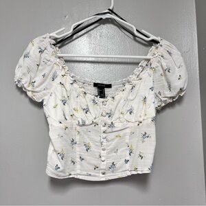 Forever 21 White Floral Puff Sleeve Blouse